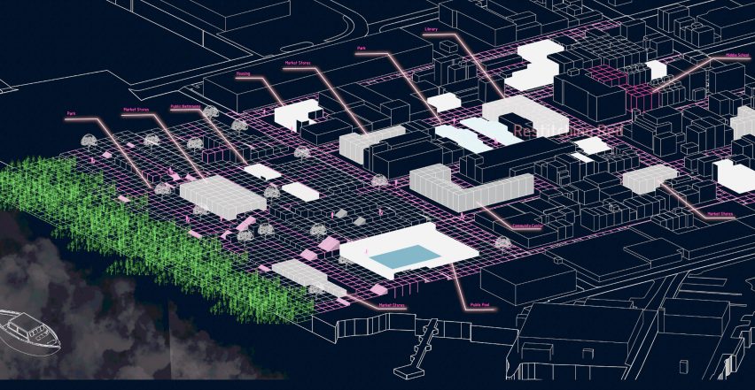 siyah, pembe ve beyaz tonlarında etiketli bir haritanın görüntüsü