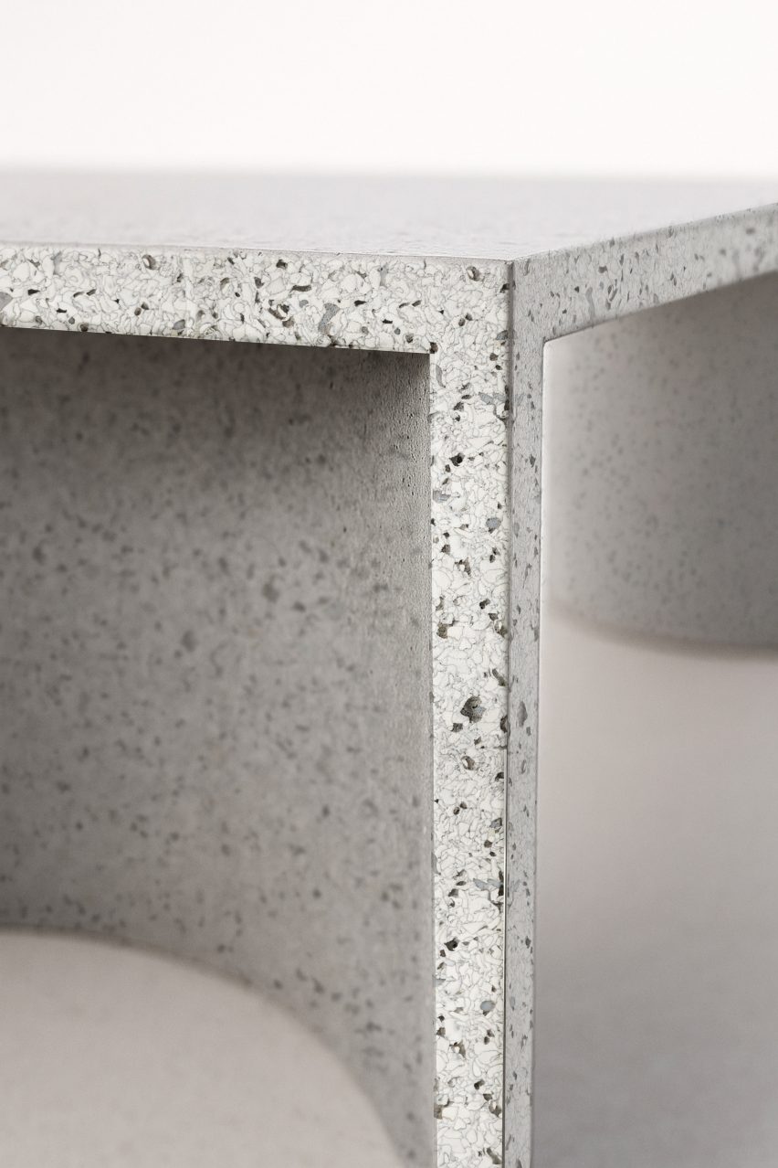 A close up of a table made from Polygood plastic 