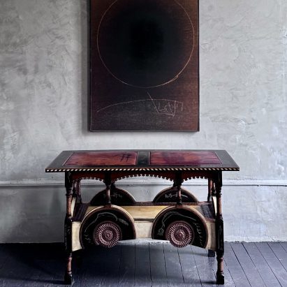 Horsphère Bois (III) by Jean Degottex, 1967 and Console table by Carlo Bugatti, 1902