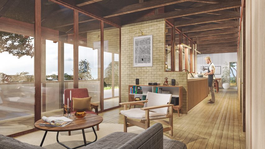 a visualisation of a house interior in beige tones