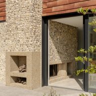 Exterior fireplace at Bulls Barn house by Selencky Parsons