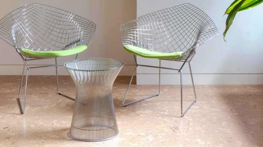 Cork material flooring with two chairs and a table upon it