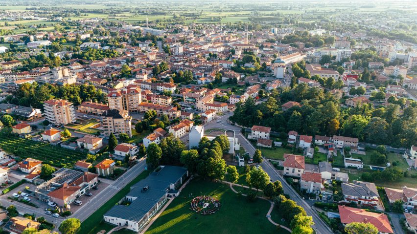 Bird's eye view of Codroipo's main sports district in Italy
