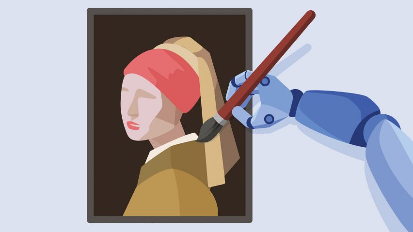 Illustration of robot hand drawing a painting