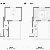 Floor plans showing the space before and after renovation