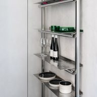 Close up of steel kitchen shelving