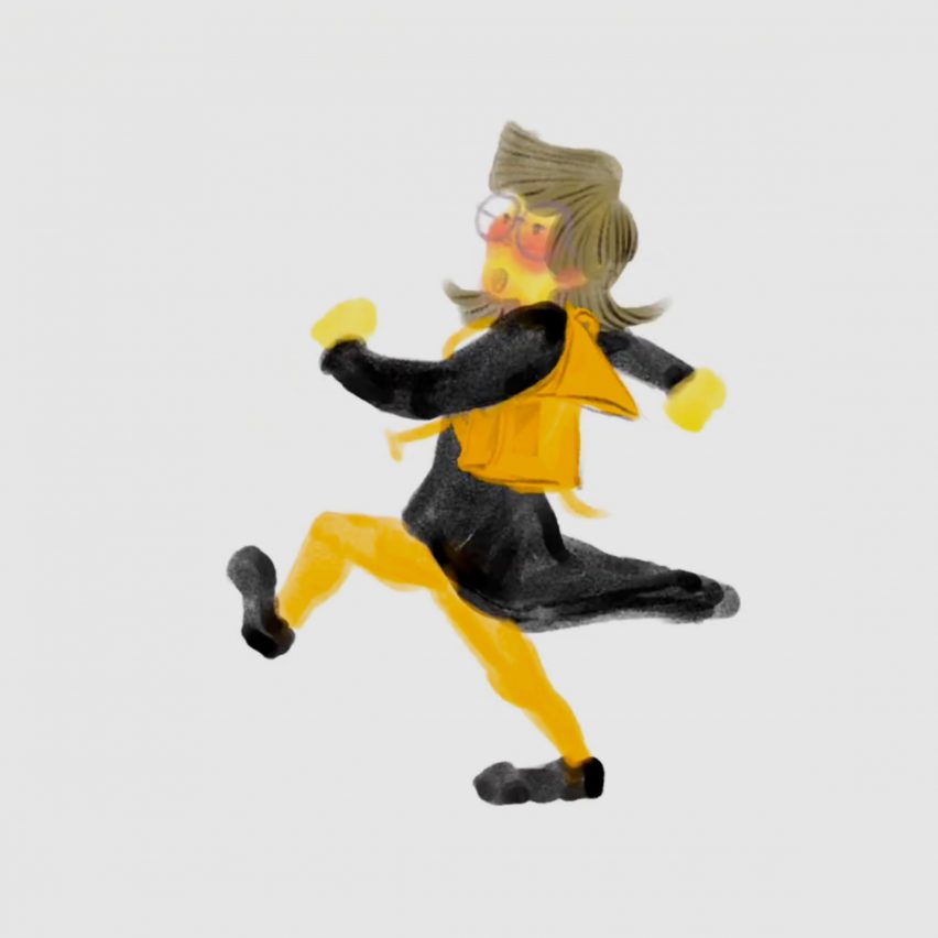 an animation still in tones of yellow, black and white
