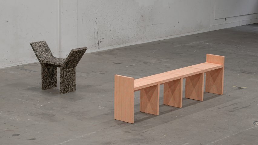 Stool and bench from Crayon Pine collection by Adrian Bursell and Siri Svedborg