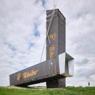 Lookout Above Litomyšl viewing tower made from shipping containers by Atelier-r
