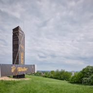 Lookout Above Litomyšl viewing tower made from shipping containers by Atelier-r