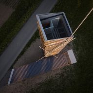 Lookout Above Litomyšl viewing tower made from shipping containers by Atelier-r