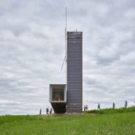 Lookout Above Litomyšl viewing tower made from shipping containers by Atelier-r