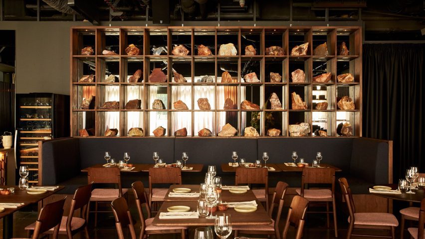 Combarbalita rocks in Mareida, a Chilean restaurant in London designed by DAW
