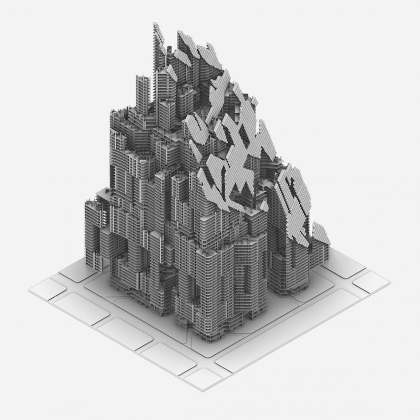 a visualisation of a building in tones of grey