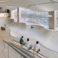 Indoor skatepark with glass walls