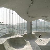 Indoor skatepark with glass walls
