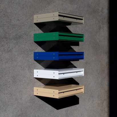 Philippe Malouin aluminium shelves. Photo by Jasmine Deporta