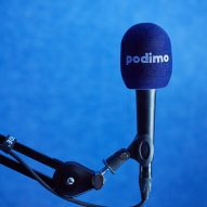 Blue recording studio at Podimo Norway office by Omhu Projects