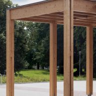 Timber colonnade outside arts hub