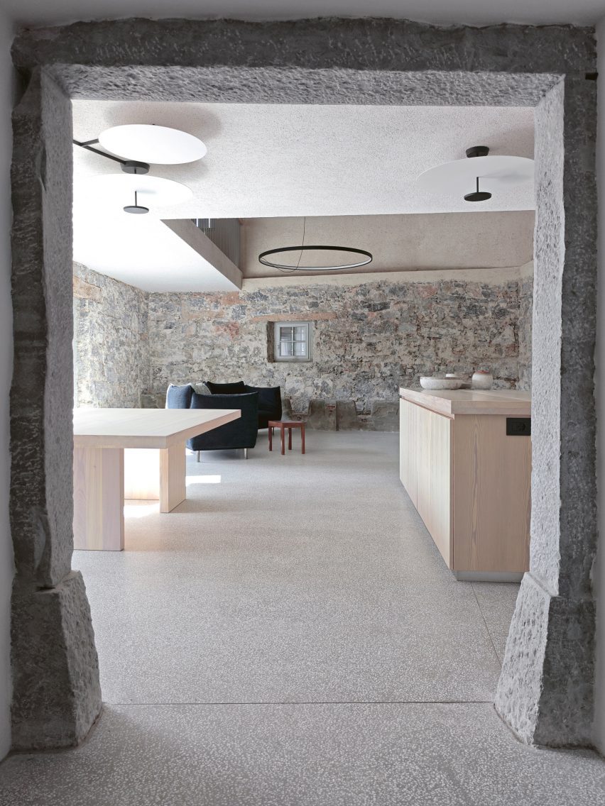 Stone dining and living area