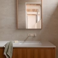 Bathroom sink with wood finish