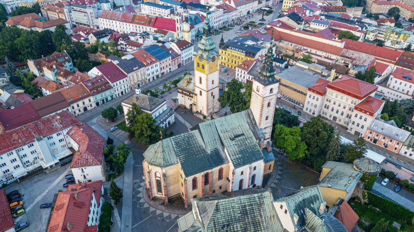 Ariel photo of buildings in Banská Bystrica, Slovakia