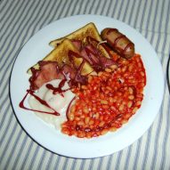 Full English breakfast cast in wax for Maggie Yang's hyperrealistic food candles