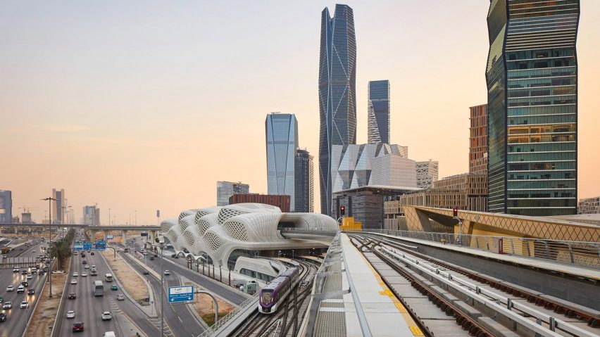 Photo by Hufton + Crow shows Zaha Hadid Architects' King Abdullah Financial District Metro Station.