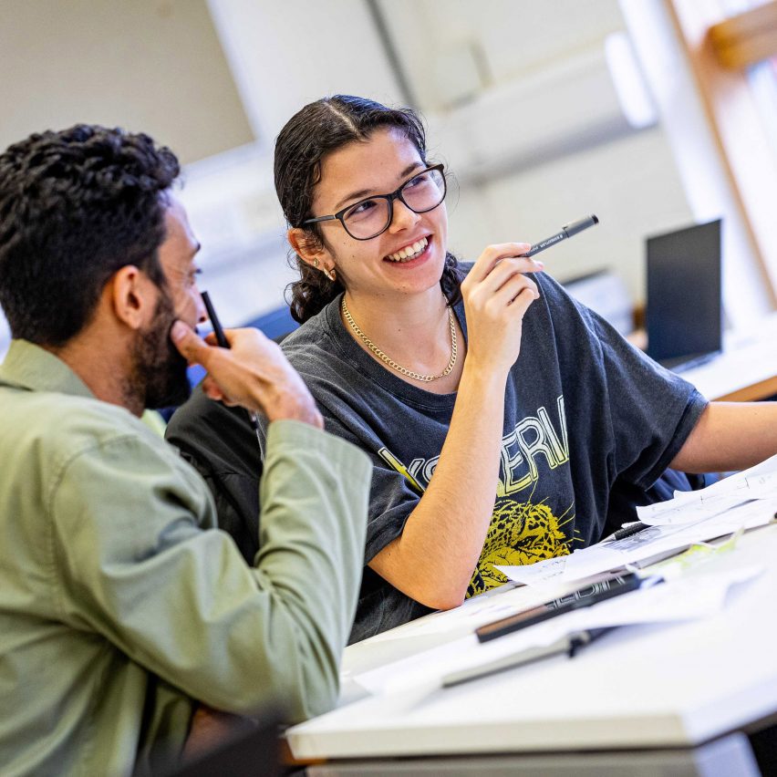 students working at a desk