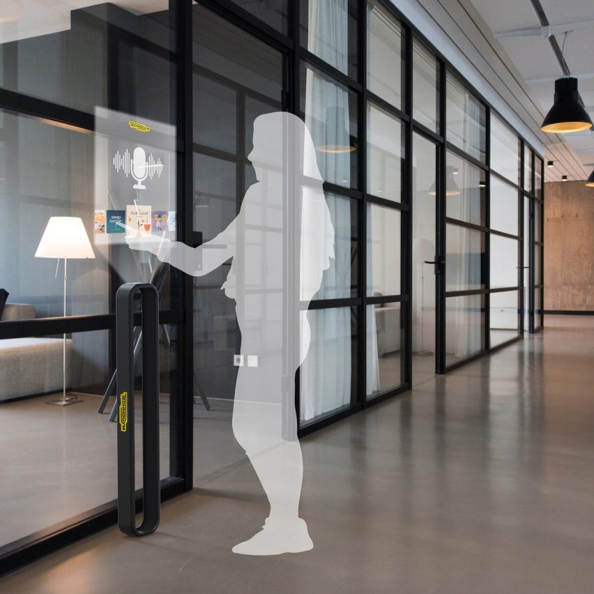 Graphic image of translucent figure in a hallway