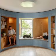 Library with curved blue timber walls