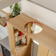 Wooden cabinet with cutout