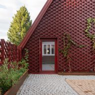 Red latticework facade