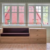 Timber bench inside house