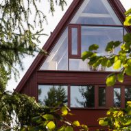 Apex window cut into red house extension