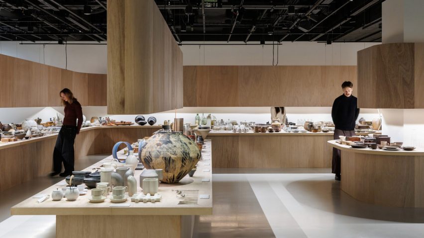 Visitors looking at crafts pieces