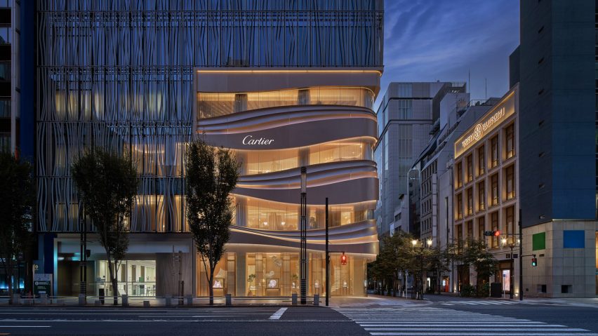 Exterior of Cartier Ginza at night