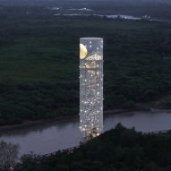 Observation tower in China topped with moon-shaped viewing platform