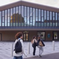 Entrance to timber framed school Cambrai