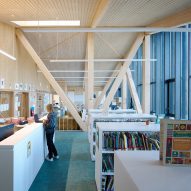 School library with spruce wood finishes