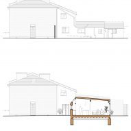 Long section, before and after, for A Simple Addition by OEB Architects