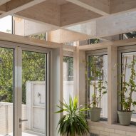 Timber waffle slab roof in Tabberner Cook House by James Alder Architects
