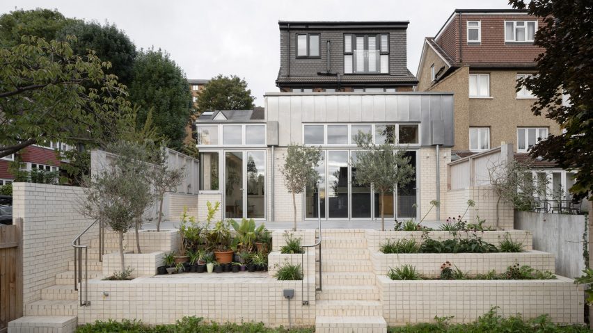 Zinc and white brick rear facade of Tabberner Cook House by James Alder Architects