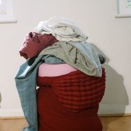 Smock stool by Tessa Silva in red with fabric on top