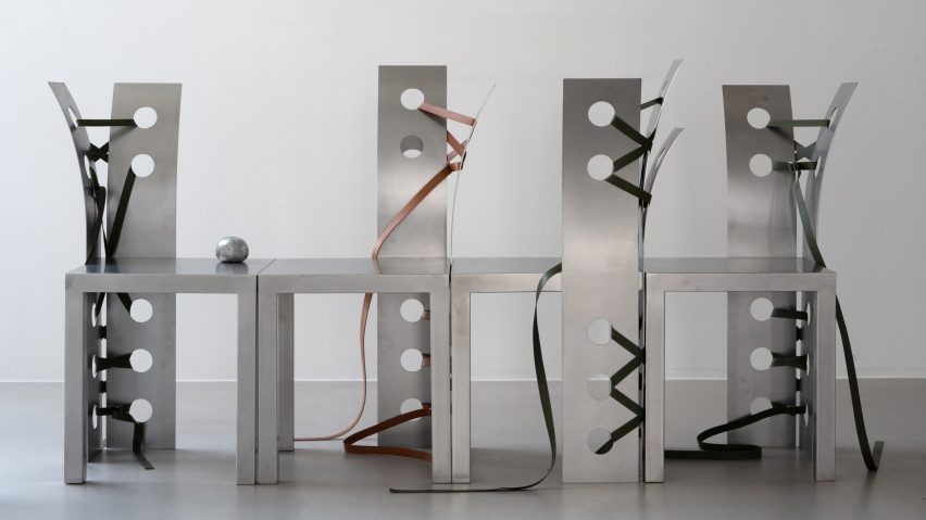 Metal furniture with leather straps