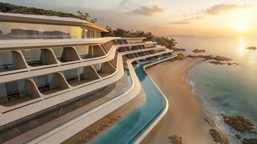 Render of Not A Hotel site by Zaha Hadid Architects