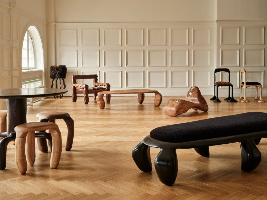 Photo of wooden benches, chairs and tables