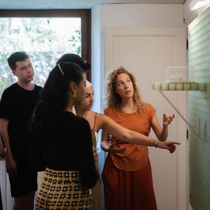 people discussing design work