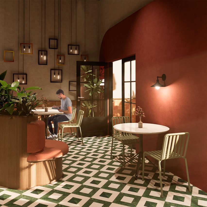 a visualisation of the interior of a cafe