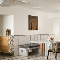 Dining room of the Gingham Dreams apartment in Mumbai by MuseLAB